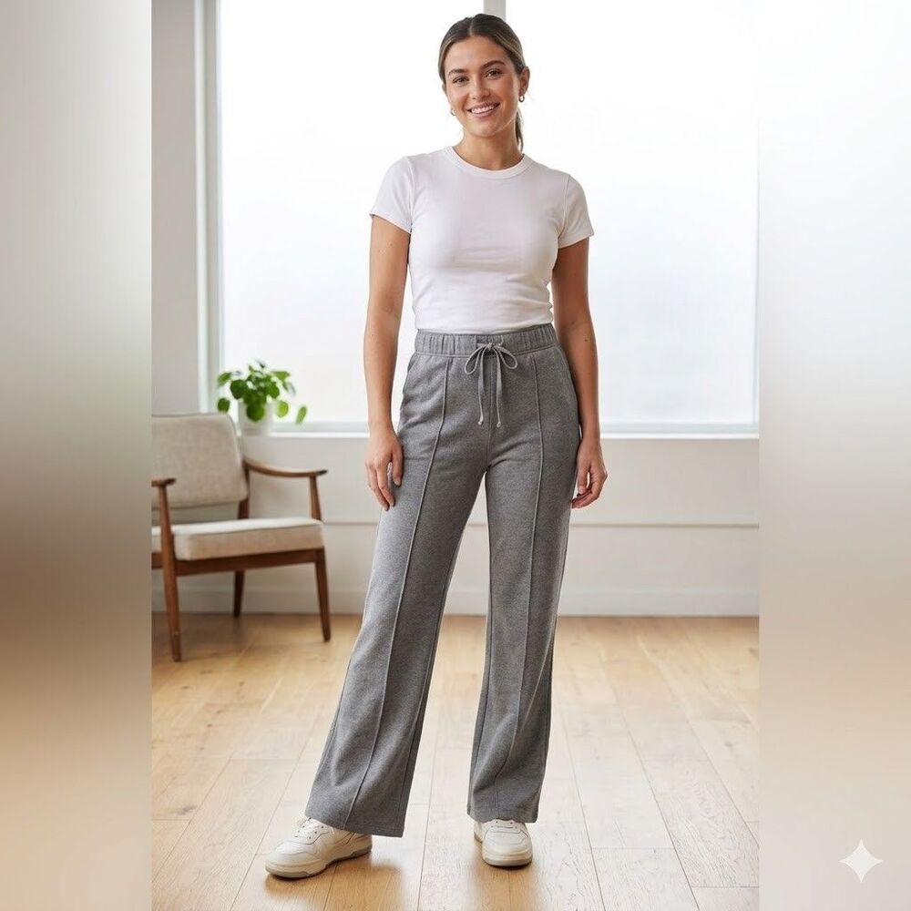 Abercrombie Womens XS Grey Pintuck High Waist Flare Lounge Pants Sz 13/14